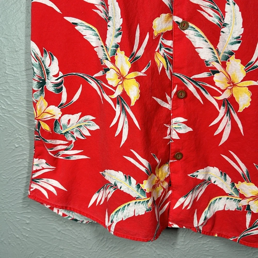 O'Neill Red Tropical Plant Print Button Up Short Sleeve Shirt Men's Size… - Picture 2 of 7